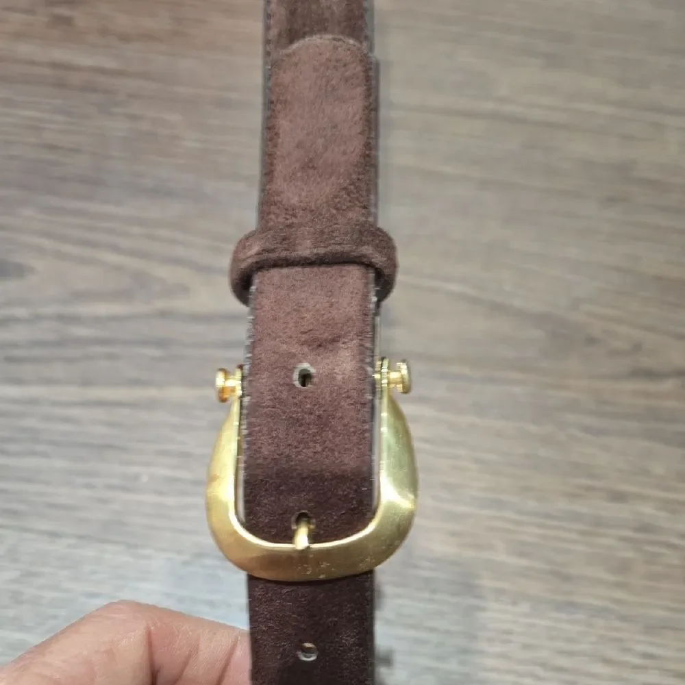 Lejon Brown‎ Suede Belt with Gold Buckle M